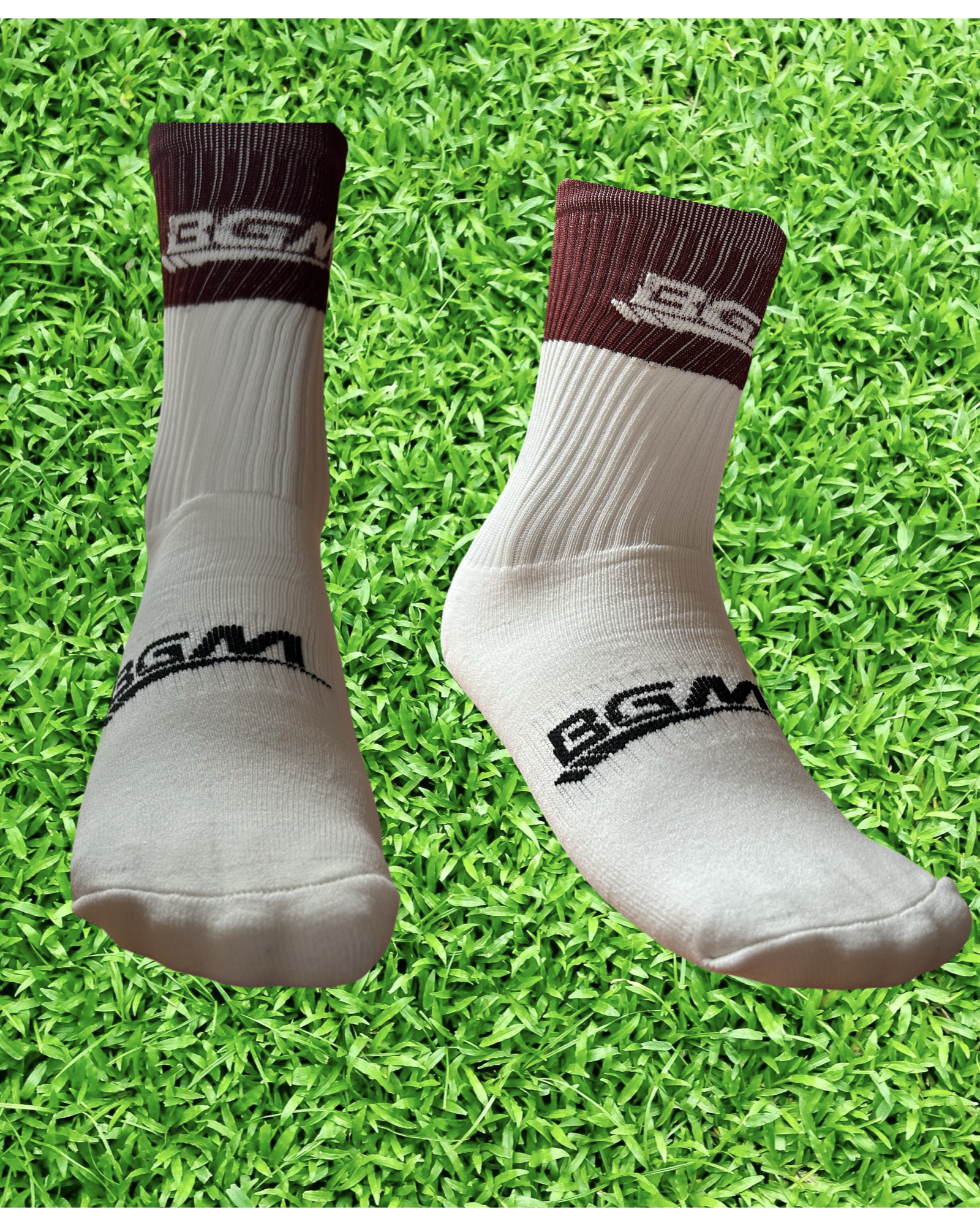 Maroon and White Panel Socks