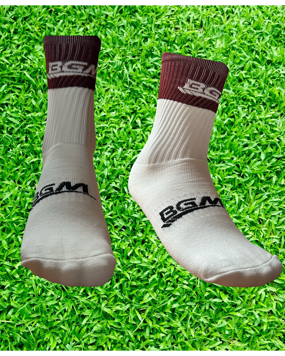 Maroon and White Panel Socks